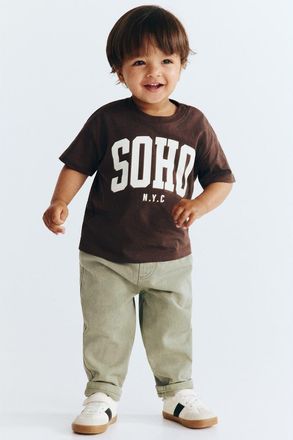 H&M Cotton Twill Pants in Light Khaki Green at Nordstrom, Size 12-18M