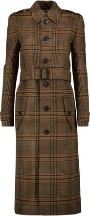 Saint Laurent Vintage Wol Prins Jas - Dames - Jas met riem - Bruin - M - Wol - Jassen