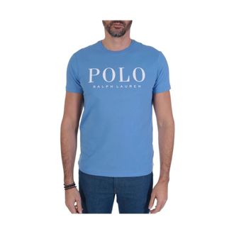 Ralph Lauren Tops, Heren, Blauw, M, T-Shirt Logo Custom Slim Fit Siel