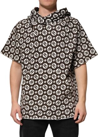 Dolce & Gabbana Brown White DG Logo Short Hoodie Mens Sweater