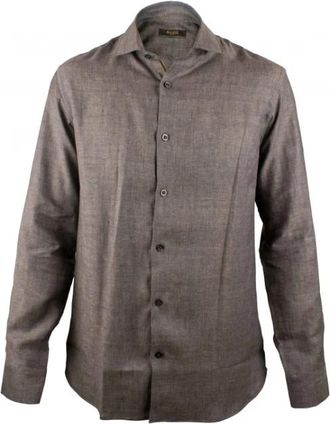 Moorer Roman YS Shirt - Heren - Casual Overhemden - Bruin - L - Linnen - Overhemden