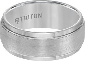Triton 9MM Tungsten Carbide Ring with Brushed Finish and Step Edge in Metallic Silver at Nordstrom, Size 12.5