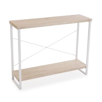VERSA Consola de entrada en aglomerado efecto madera y metal blanco
