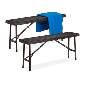 Relaxdays Set 2 Bancos Plegables Jard&iacute;n, Asiento Terraza Y Patio, Pl&aacute;stico, Banquillo Camping 42 X 100 X 25 Cm, Marr&oacute;n - Relaxdays
