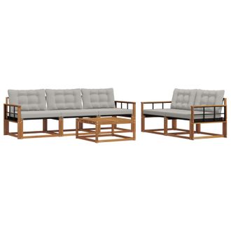 vidaXL Conjunto De Sof&aacute;s De Exterior 6 Pcs Gris Natural Y Claro Vidaxl