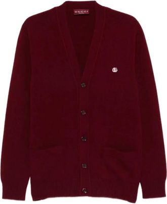 Gucci Wol-cashmere Cardigan met Borduursel - Heren - Vesten - Rood - M - Wol - Truien & Vesten