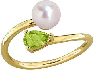 Rina Limor Gold-Plated Silver 0.44 Ct. Tw. Gemstone & 6-6.5Mm Pearl Ring