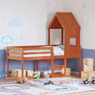 vidaXL Vidaxl - Cama Alta Con Techo Madera Maciza De Pino Marr&oacute;n Cera 90x200 Cm