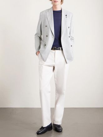 Lardini Roma Slim-Fit Embellished Double-Breasted Wool and Linen-Blend Blazer