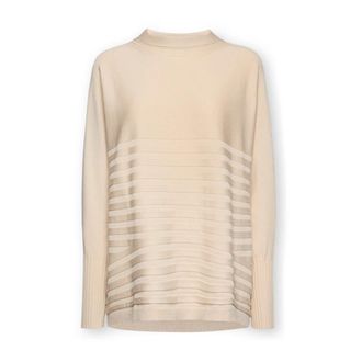 Elena Miro Viscose Trui met Streepjes en Col - Dames - Ronde hals truien - Beige - M - Polyester - Truien & Vesten