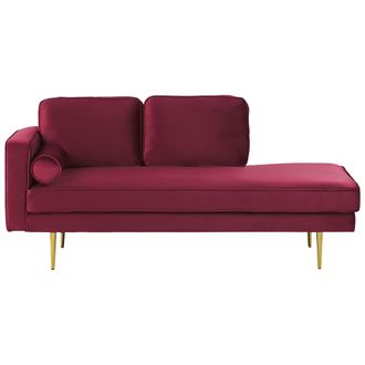 Beliani Beliani - Chaise Longue Tapizado En Terciopelo Rojo Oscuro Versi&oacute;n Izquierda Patas De Metal Dise&ntilde;o Moderno Miramas