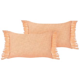 Beliani Beliani - Conjunto De 2 Cojines De Algod&oacute;n Con Flecos Textiles Sala De Estar 40 X 60 Cm Naranja Tansy