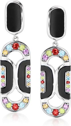 Ross-Simons Onyx and. Multi-Gemstone Art Deco-Style Drop Earrings in Sterling Silver