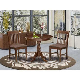 East West Furniture AMNF3-MAH-C 3 Piece Dining Table Set - 1 Round Pedestal Table and 2 Mahogany Dining Chairs - Mahogany Finish