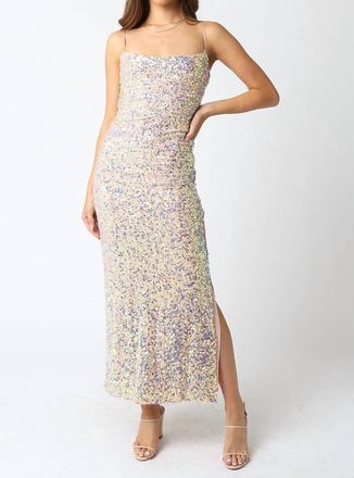 Olivaceous Ariel Mesh Sequin Maxi Formal Dress In Beige
