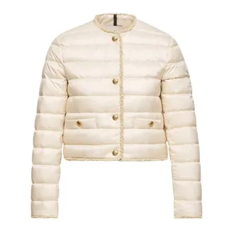 Moncler Fleurs Boucl&eacute;-Trimmed Short Down Jacket - female - Moncler - Down Jackets - White - M - Jackets
