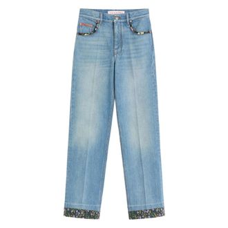 Valentino Straight Jeans, female, Blue, Size: W26 Floral Trim Jeans