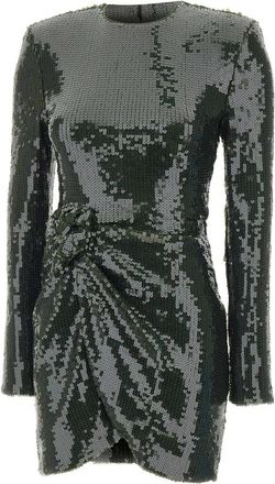 Rotate Sequins LS Mini Jurk - Dames - Feestkleedjes - Groen - M - Polyester - Kleedjes