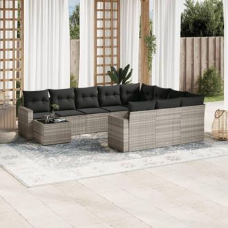 vidaXL Set De Sof&aacute;s De Jard&iacute;n 11 Pzas Y Cojines Rat&aacute;n Sint&eacute;tico Gris Vidaxl