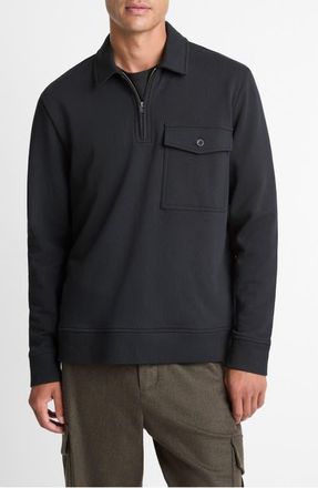 Vince French Terry Quarter Zip Pullover in Black at Nordstrom, Size X-Large