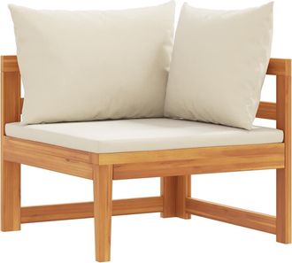 vidaXL Sof&aacute; Esquinero Con Cojines Blanco Crema Madera De Acacia Vidaxl