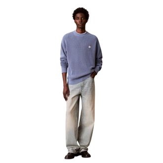 Calvin Klein Heren Wafel Crew Hals Trui (Stofblauw)