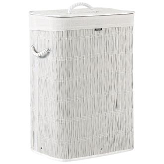 Beliani Cesto Para La Ropa Sucia Plegable Con Tapa Forro Extra&iacute;ble Hecho A Mano Cuarto De Ba&ntilde;o 72l Blanco Trancura