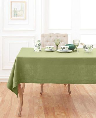 Solino Home Linen Tablecloth for Dining Table, Holiday and Everyday Table Decor - Classic Hemstitch in Moss Green at Nordstrom, Size X-Large