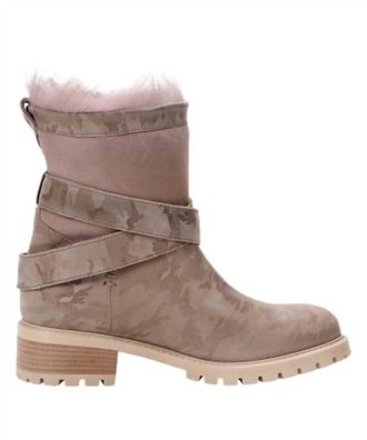 Ross & Snow Emilina Weatherproof Shearling Moto Boot In Blush Camo