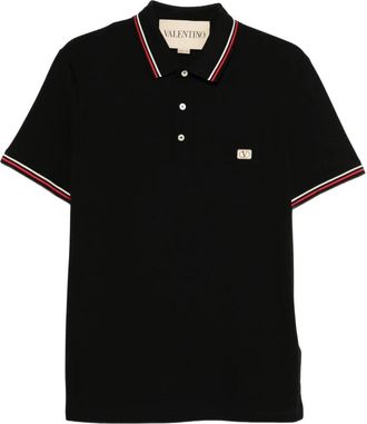 Valentino Garavani Polo shirt van katoen piqu&eacute; met VLogo Signature patch - Heren - Polos - Zwart - XL - Katoen - Tops