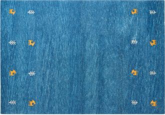 Beliani Alfombra Gabbeh De Lana Azul Oscuro Amarillo Gris 160 X 230 Cm A Mano Viejo Oeste Calti