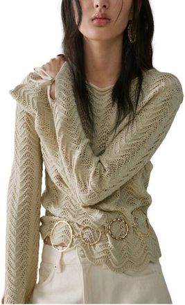 Mango Mixed Open Stitch Long Sleeve Cotton Sweater in Sand at Nordstrom, Size X-Large