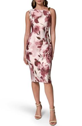 DKNY Floral Print Sleeveless Sheath Dress in Desert Clay at Nordstrom, Size 12