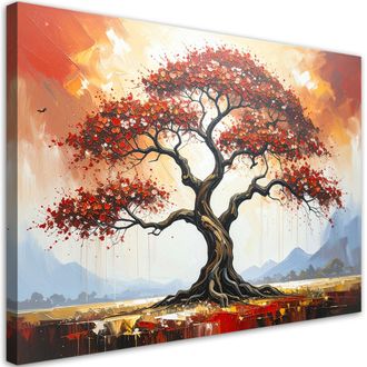 Artgeist Artgeist - Quadro Su Tela, Albero Della Vita Rosso Paesaggio - 120x80