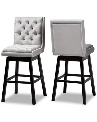 Baxton Studio Dnu Baxton Studio Gregory Modern Transitional Fabric Upholstered & Wood 2Pc Swivel Bar Stool Set