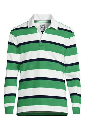 Lands End Long Sleeve Rugby Shirt in Simply Green/navy Stripe at Nordstrom, Size X-Large