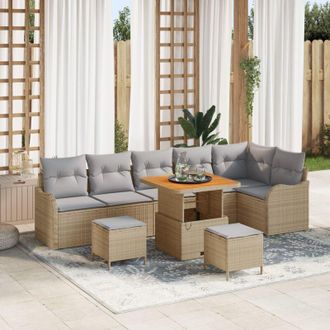 vidaXL Conjunto De Sof&aacute; De Jard&iacute;n Con Coj&iacute;n 9 Pcs Beige Y Gris Claro Vidaxl