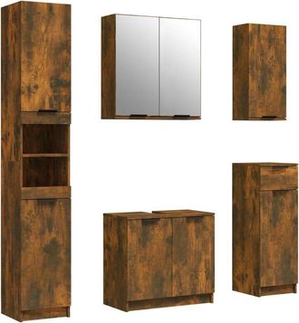 vidaXL Set Muebles De Ba&ntilde;o 5 Piezas Madera Contrachapada Roble Ahumado Vidaxl