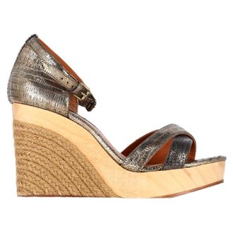 Lanvin Lanvin Slangengepatenteerde Espadrille Slingback Wedge Sandalen in Zilveren Leer