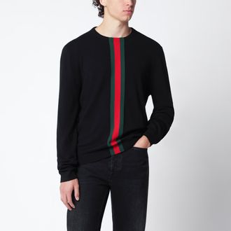 Gucci Maglione nero con motivo Web in cashmere