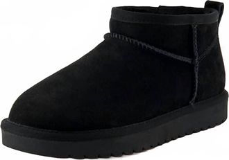 Cushionaire Womens Hip Two Genuine Suede Ankle Snow Boots In Black Genuine Suede