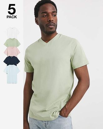 Jacamo 5 Pack Multi V Neck T-Shirts