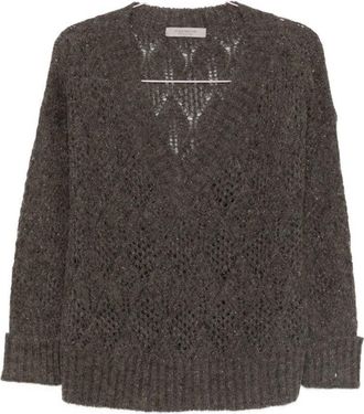 D.exterior Textured Openwork Brown Sweater With Relaxed Fit