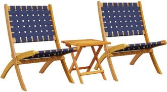 vidaXL Folding Garden Chairs 2 pcs with Table Dark Blue Solid Wood vidaXL