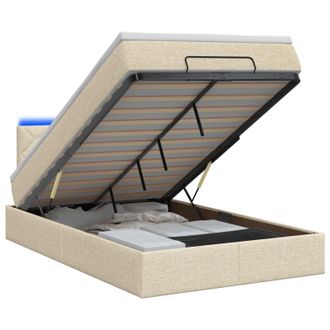 vidaXL Letto Ottomano Con Materasso E Led Crema 120 X 190 Cm Tessuto Vidaxl