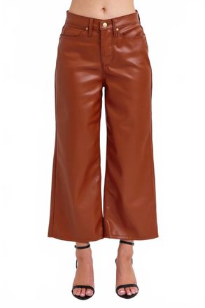 Judy Blue High Waist Tummy Control Faux Leather Crop Wide Jeans In Camel