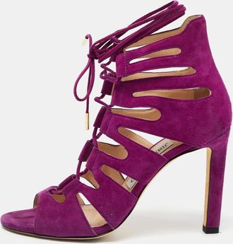 Jimmy Choo London Purple Suede Hitch Ankle Tie Sandals