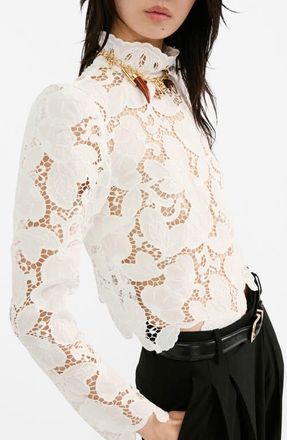 Mango Coco Lace Cutwork Top in White at Nordstrom, Size 4