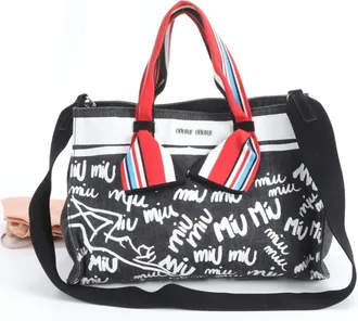 Miu Miu Black Red Color Denim Handbag Shoulder Bag Tote Bag (Pre-Owned)
