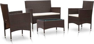 vidaXL Set Muebles De Jard&iacute;n 4 Piezas Y Cojines Rat&aacute;n Sint&eacute;tico Marr&oacute;n Vidaxl